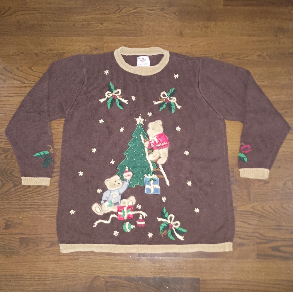Womens Nutcracker Christmas Tree Teddy Bear Holly Holiday Sweater Size XL